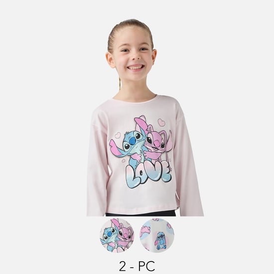 Lilo and Stitch Print T-shirt with Long Sleeves - Set of 2