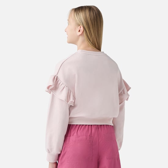 Juniors Bow Print Sweatshirt with Long Sleeves and Round Neck