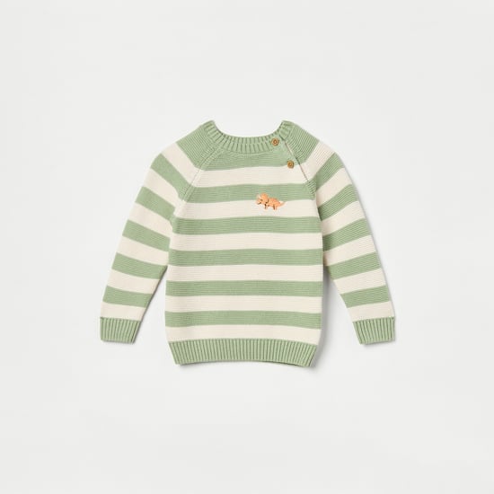 Juniors Striped Sweater with Long Sleeves and Crew Neck