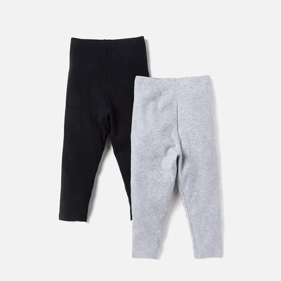 Juniors Solid Leggings with Elasticated Waist - Pack of 2