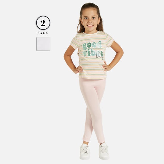 Juniors Solid Leggings with Elasticated Waistband - Set of 2