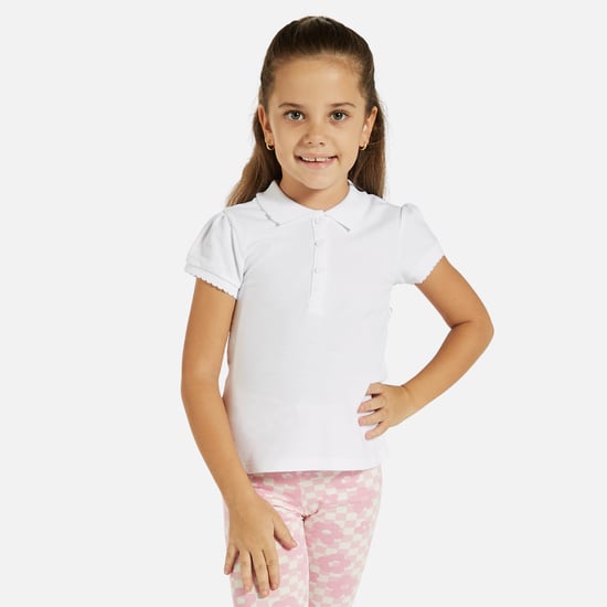 Juniors Solid Polo T-shirt with Short Sleeves and Button Closure