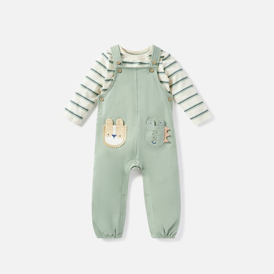 Juniors Striped T-shirt with Dungaree Set