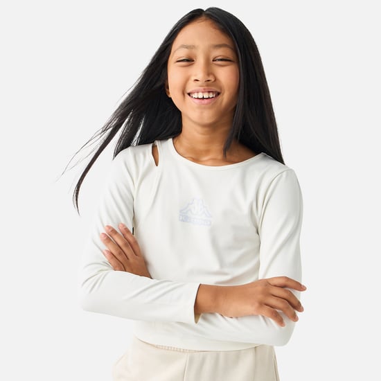 Kappa Logo Print Top with Cutout Detail and Long Sleeves