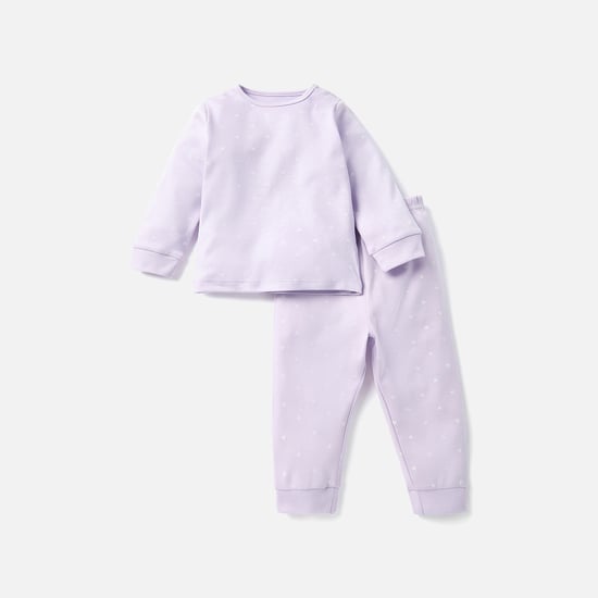 Juniors All-Over Heart Print Long Sleeves T-shirt and Elasticated Pyjama Set