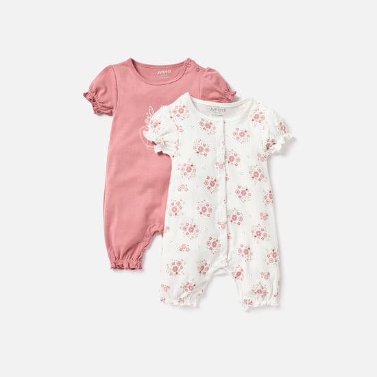 Juniors Printed Romper with Puff Sleeves - Set of 2