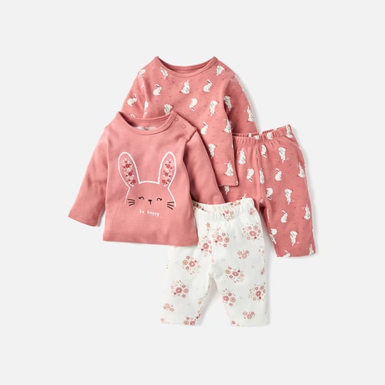 Juniors Bunny Print T-shirt and Pyjama Set - Set of 2