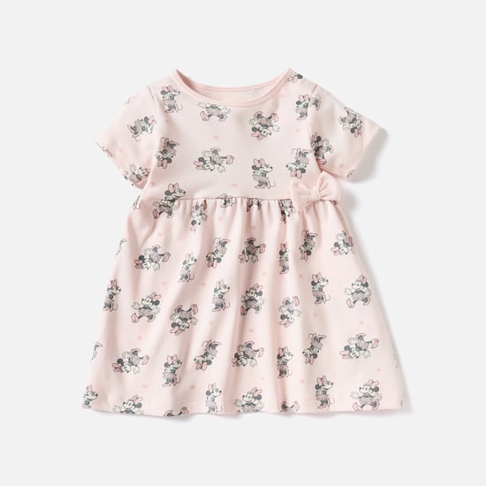 All-Over Minnie Mouse Print A-line Dress with Short Sleeves