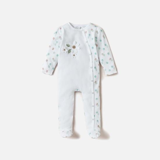 Juniors Flower Applique Closed Feet Sleepsuit with Button Closure