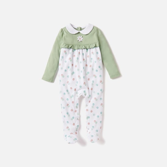 Juniors Printed Closed Feet Sleepsuit with Button Closure and Ruffle Detail