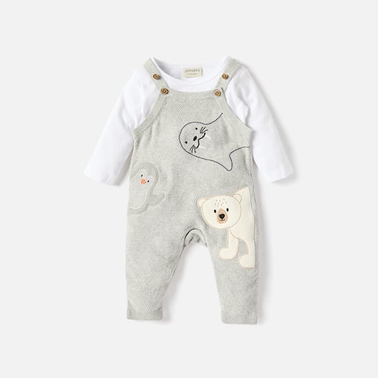 Juniors Applique Detail Dungaree and T-shirt Set