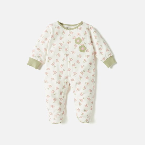 Juniors All-Over Floral Print Sleepsuit with Button Closure
