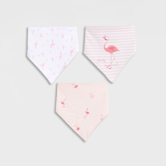 Juniors Flamingo Print Muslin Bib with Button Closure - Set of 3