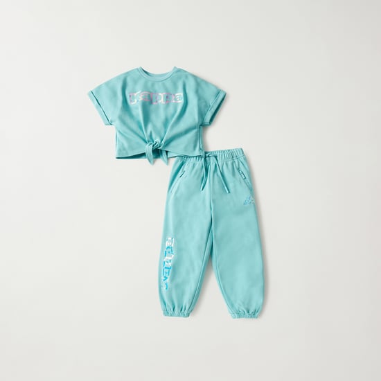 Kappa Logo Print Front Tie-Up T-shirt and Joggers Set