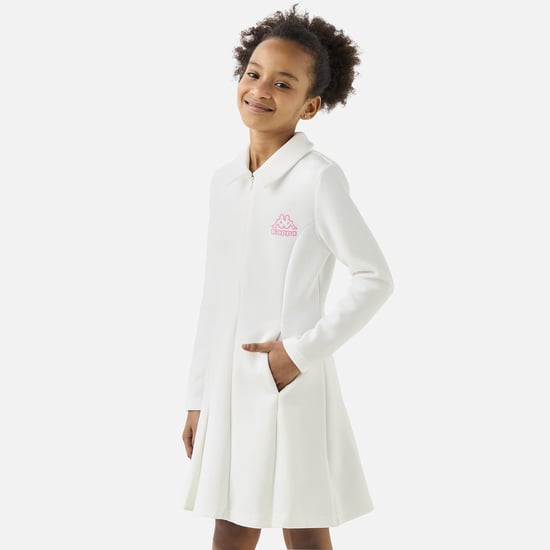 Kappa Solid A-Line Dress with Collared Neckline and Zip Closure