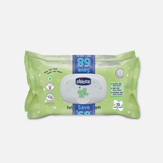 Chicco Baby Moments Wipes Fliptop Bipack - 144Pcs