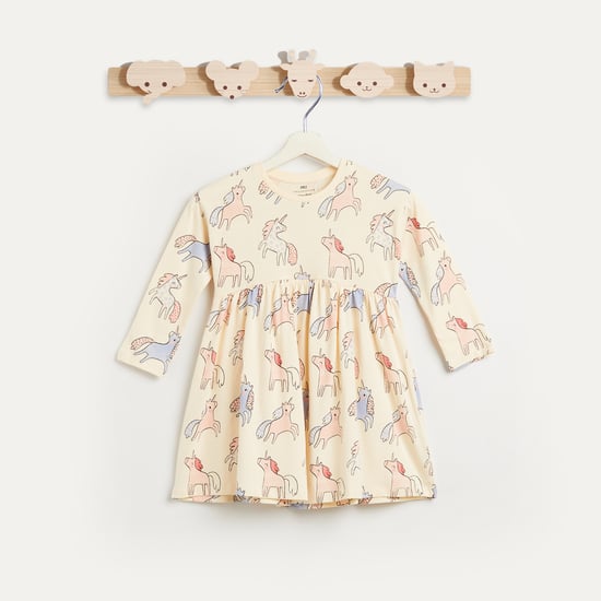 Juniors Unicorn Print A-line Dress with Long Sleeves
