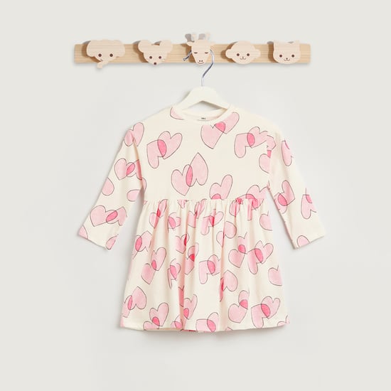 Juniors Heart Print Dress with Long Sleeves