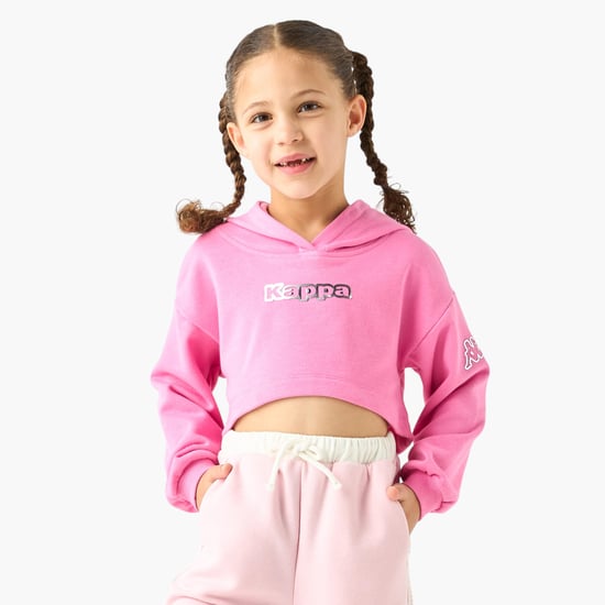 Kappa Logo Detail Cropped Hoodie T-shirt with Long Sleeves