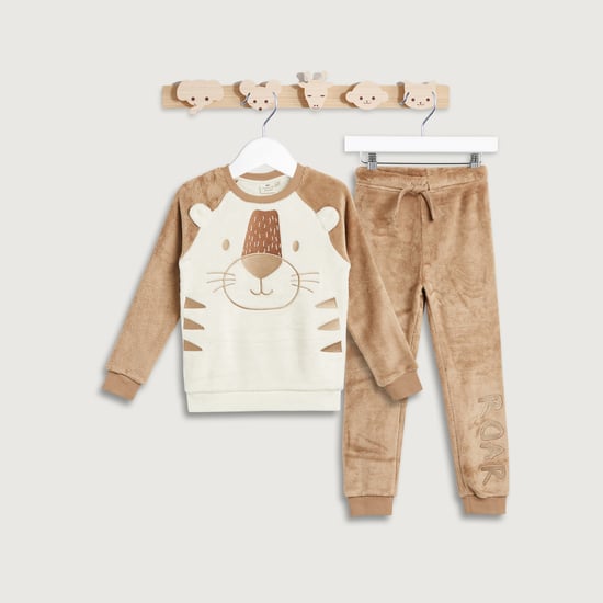 Juniors Roar Lion Embroidered Fleece Sweatshirt and Pyjama Set