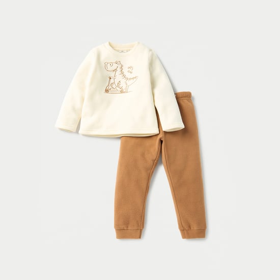 Juniors Dinosaur Embroidered Fleece Sweatshirt and Pyjama Set