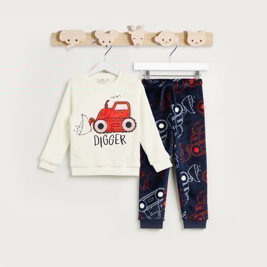 Juniors Digger Embroidered Fleece Sweatshirt and Pyjama Set