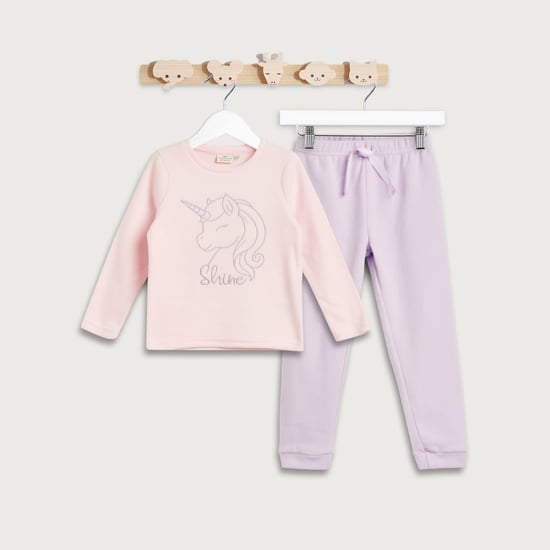 Juniors Unicorn Fleece T-shirt and Pyjama Set