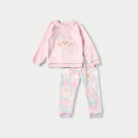 Juniors Bunny Fur Fleece Sweatshirt and Pyjama Set