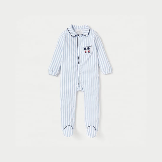 Giggles Striped Closed Feet Sleepsuit with Button Closure