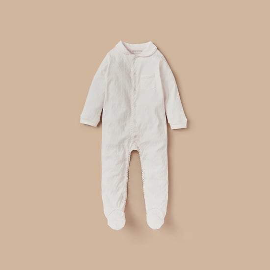 Giggles Striped Long Sleeves Sleepsuit with Button Closure