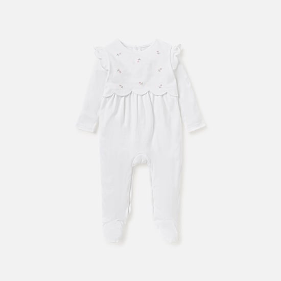 Giggles Floral Embroidered Closed Feet Sleepsuit with Button Closure