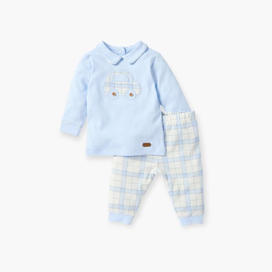 Giggles Car Applique T-shirt and Checked Pyjama Set