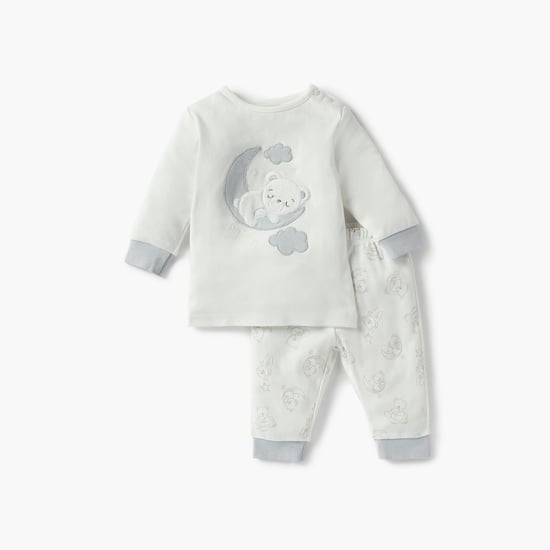 Giggles Bear Applique Long Sleeves T-shirt and Pyjama Set
