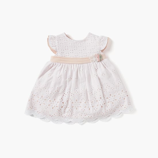 Giggles Schiffli Embroidered A-line Dress with Ruffle Sleeves