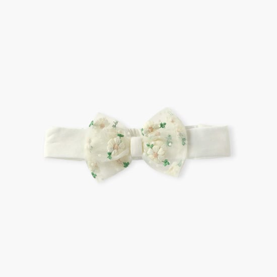 Giggles Flower Embroidered Bow Applique Headband