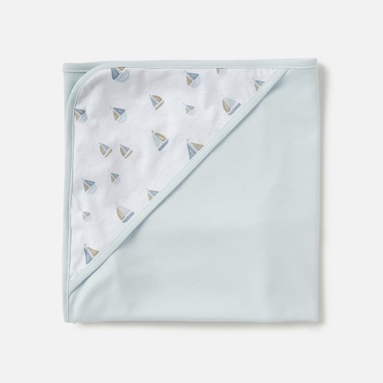 Giggles Sail Boat Print Receiving Blanket with Hood - 70x70 cm