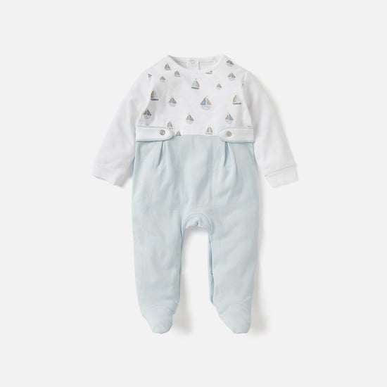 Giggles Sail Boat Print Closed Feet Sleepsuit with Long Sleeves