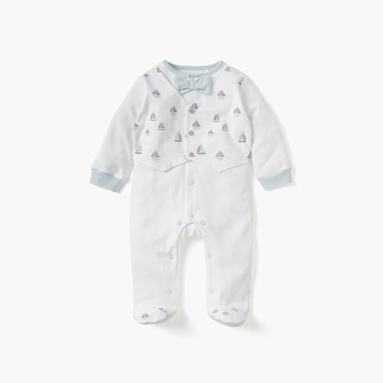 Giggles Sail Boat Print Closed Feet Sleepsuit with Long Sleeves