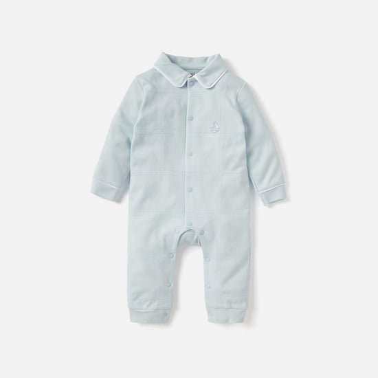Giggles Sail Boat Embroidered Collared Sleepsuit with Long Sleeves