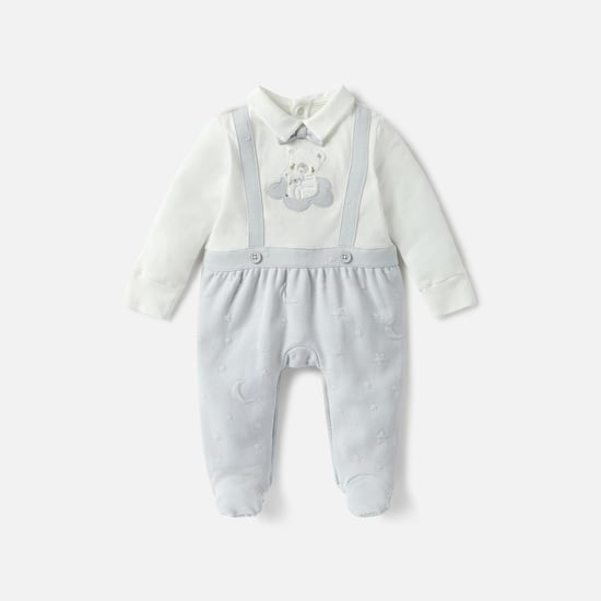 Giggles Bear Applique Closed Feet Sleepsuit with Long Sleeves