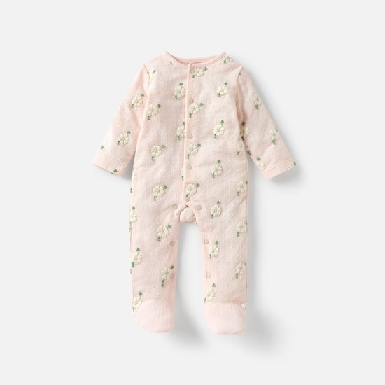 Giggles All-Over Floral Embroidered Closed Feet Sleepsuit with Long Sleeves