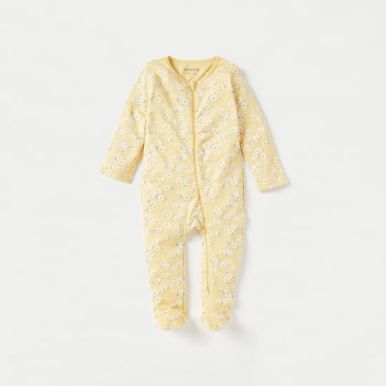 Juniors All-Over Floral Print Closed Feet Sleepsuit with Zip Closure