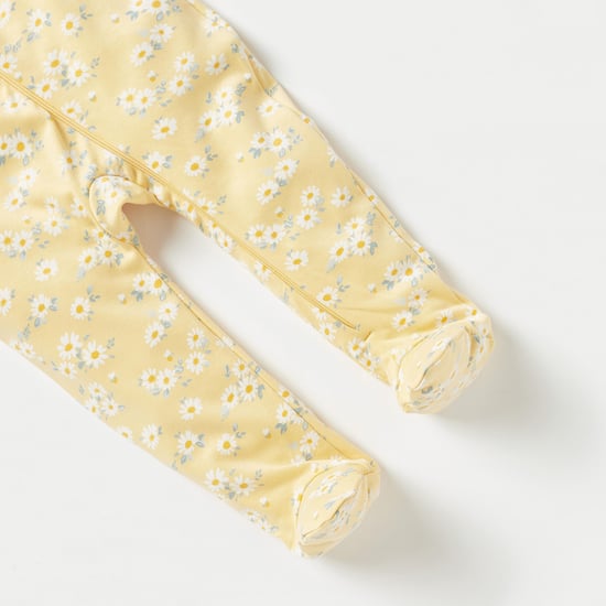 Juniors All-Over Floral Print Closed Feet Sleepsuit with Zip Closure