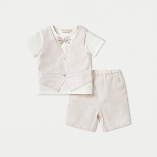 Juniors Solid T-shirt with Waistcoat and Shorts Set