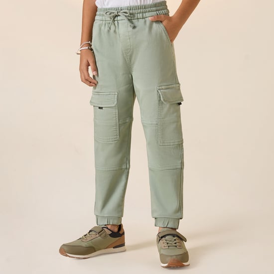 Juniors Solid Cargo Pants with Drawstring Closure