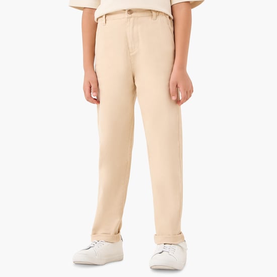 Juniors Solid Pants with Pockets and Button Closure