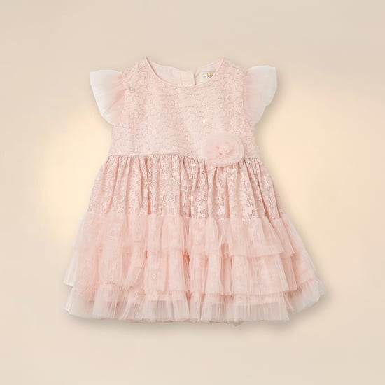 Juniors Lace Tiered Dress with Cap Sleeves