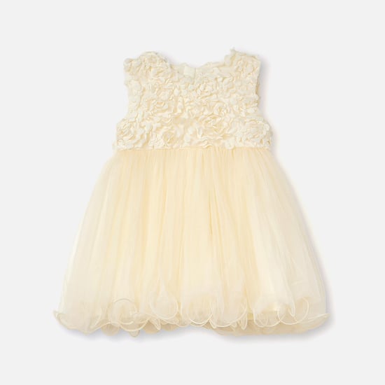 Juniors Floral Applique Sleeveless Dress with Zip Closure