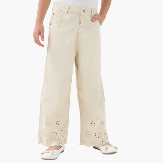 Juniors Eligo Schiffli Embroidered Hem Wide Leg Jeans