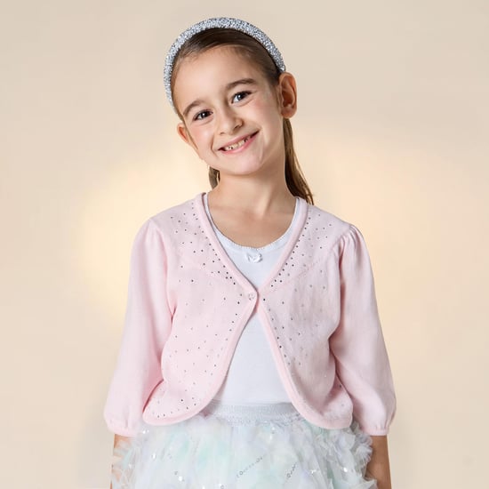 Juniors Embellished Cardigan with Button Closure